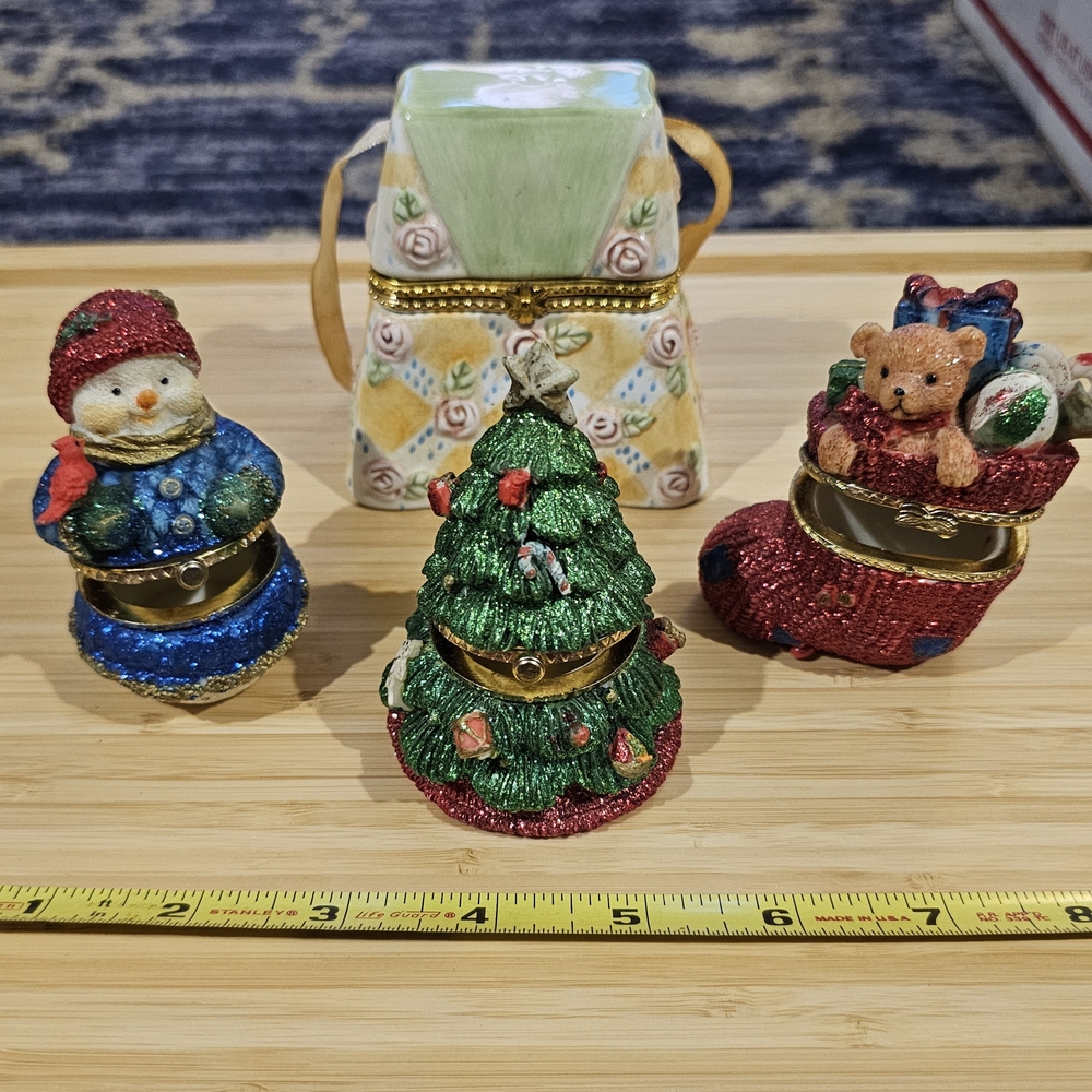 Christmas Holiday Ornament Set - Red, Green, Blue Hinged VINTAGE
